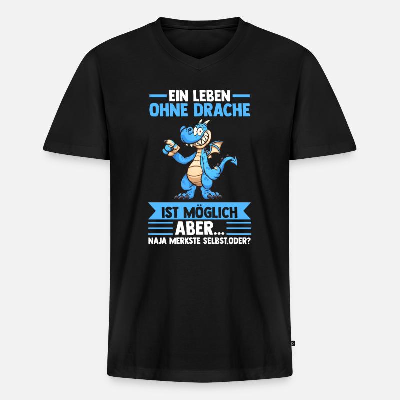 Drachen - Männer Premium Bio T-Shirt mit V-Ausschnitt - Schwarz