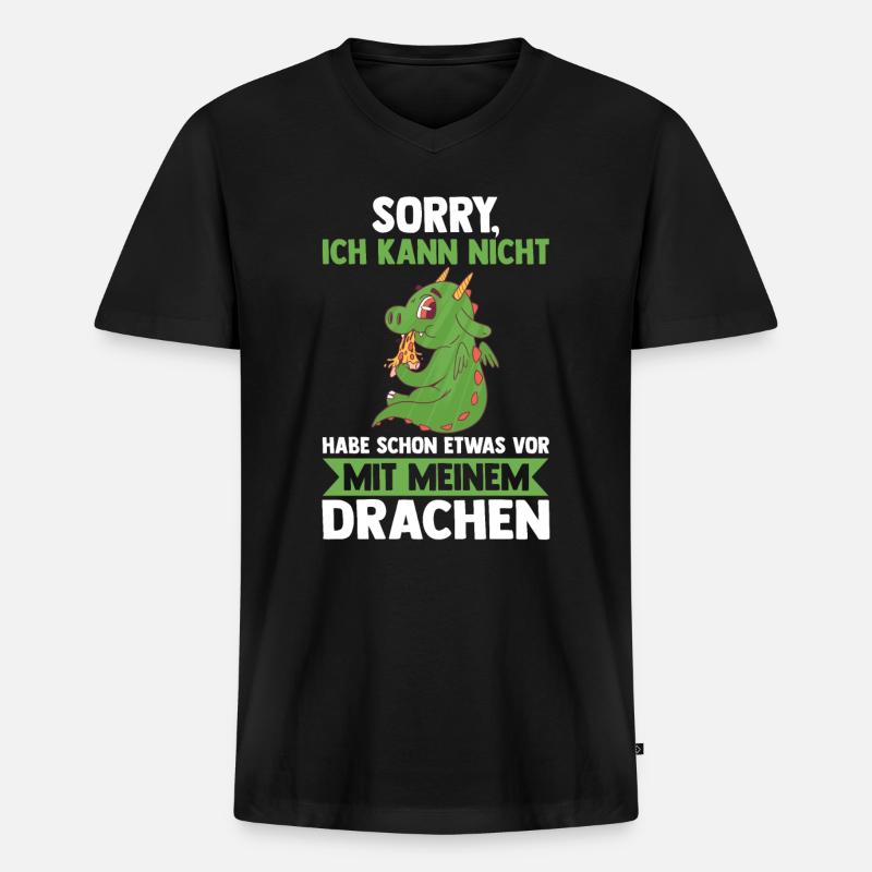 Drachen - Männer Premium Bio T-Shirt mit V-Ausschnitt - Schwarz