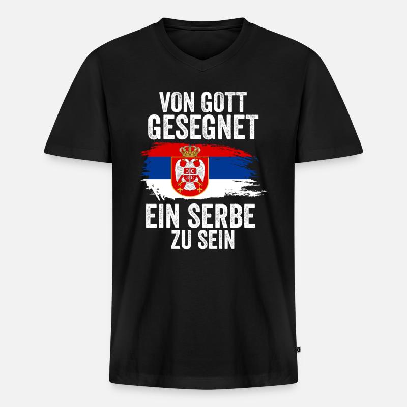 Serbien Serbe Serbisches - Männer Premium Bio T-Shirt mit V-Ausschnitt - Schwarz