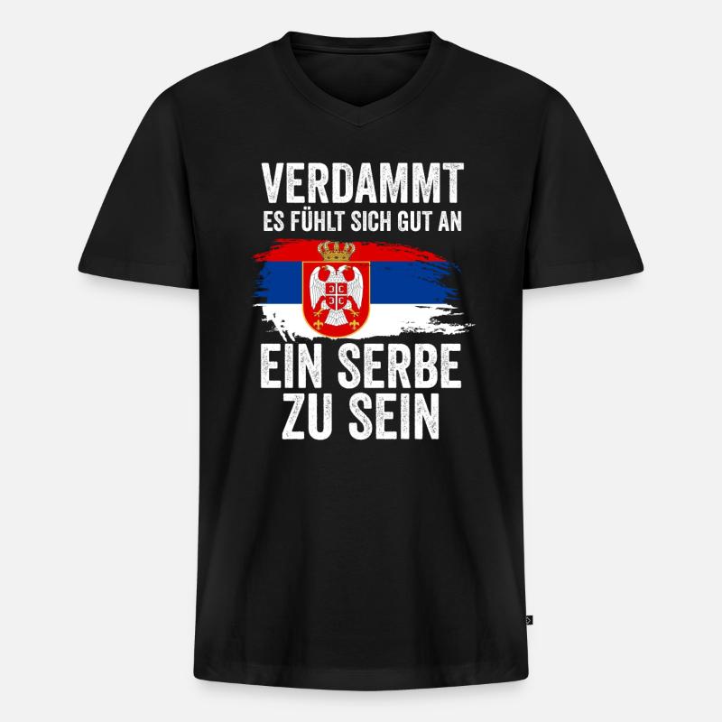 Serbien Serbe Serbisches - Männer Premium Bio T-Shirt mit V-Ausschnitt - Schwarz