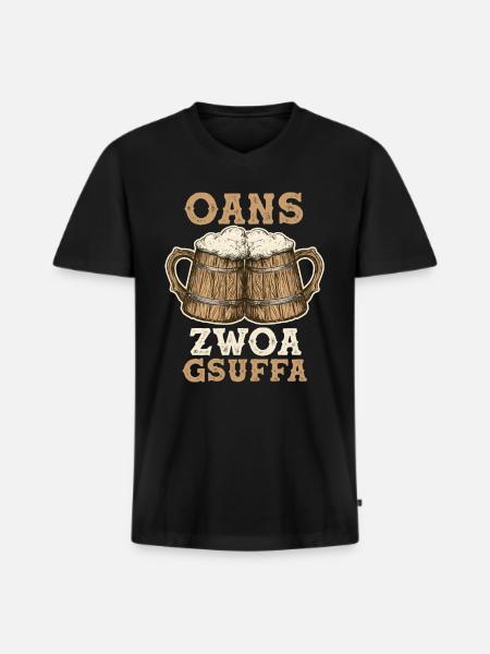 Dirndl Trachten München - Männer Premium Bio T-Shirt mit V-Ausschnitt - Schwarz