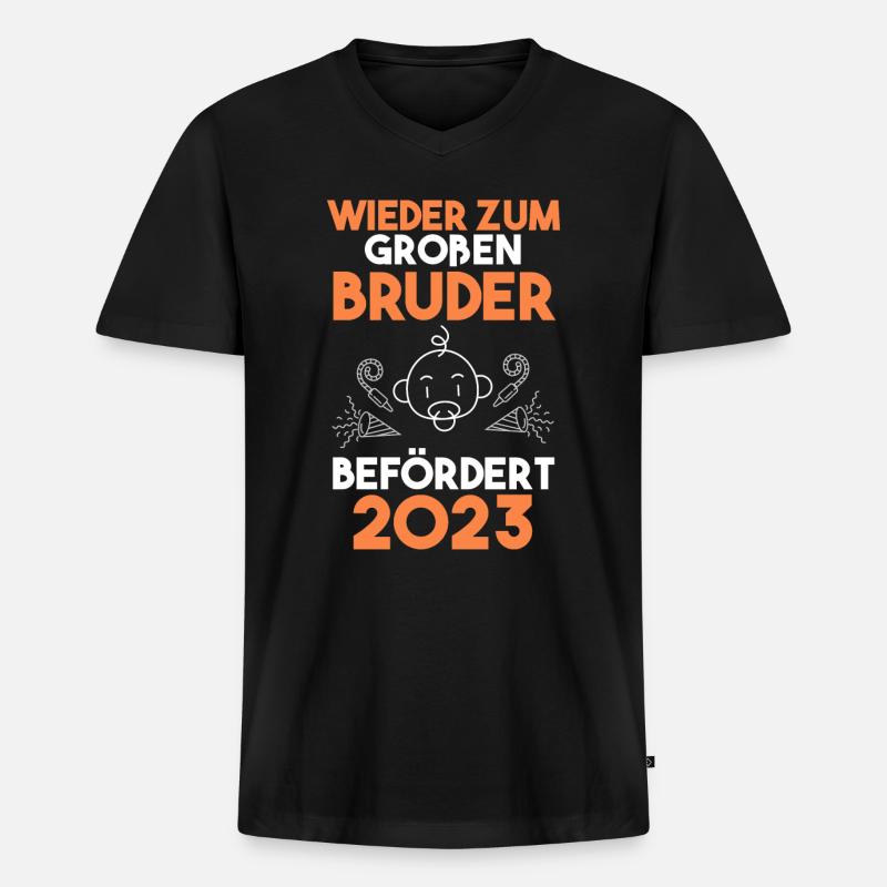 Bruder 2023 Bär Werdender Bruder - Männer Premium Bio T-Shirt mit V-Ausschnitt - Schwarz