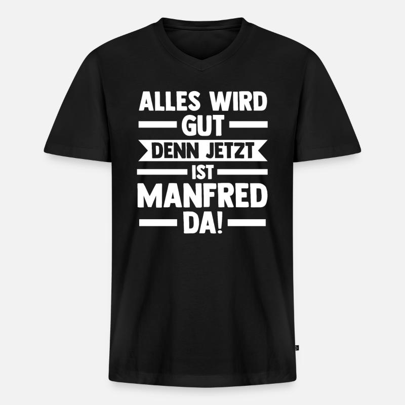 Manfred - Männer Premium Bio T-Shirt mit V-Ausschnitt - Schwarz