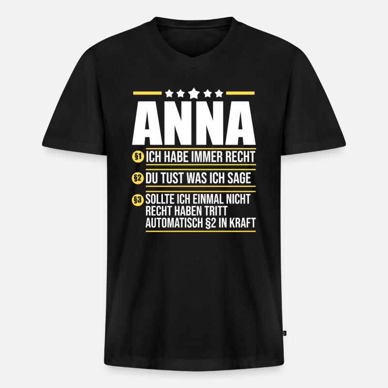 Anna - Männer Premium Bio T-Shirt mit V-Ausschnitt - Schwarz