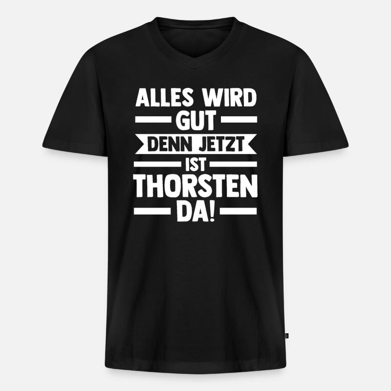 Thorsten - Männer Premium Bio T-Shirt mit V-Ausschnitt - Schwarz