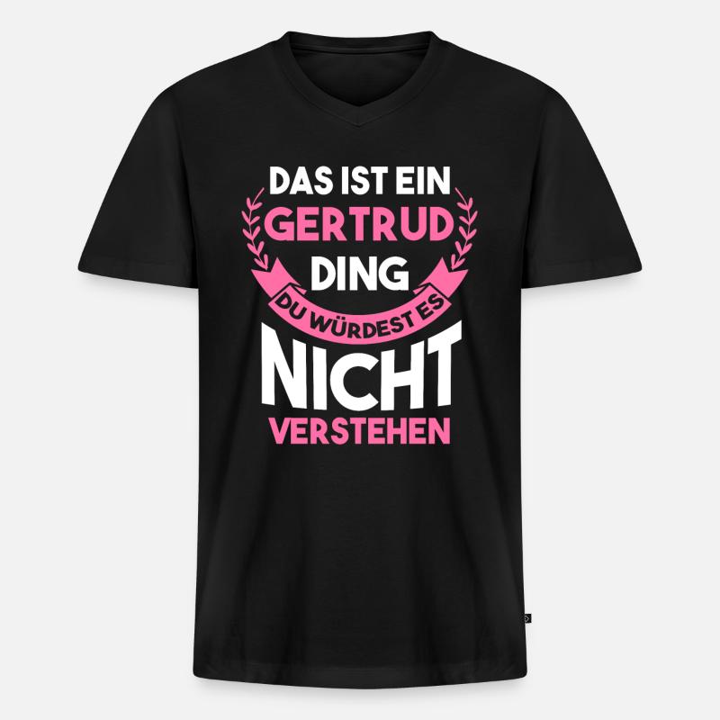 Gertrud - Männer Premium Bio T-Shirt mit V-Ausschnitt - Schwarz