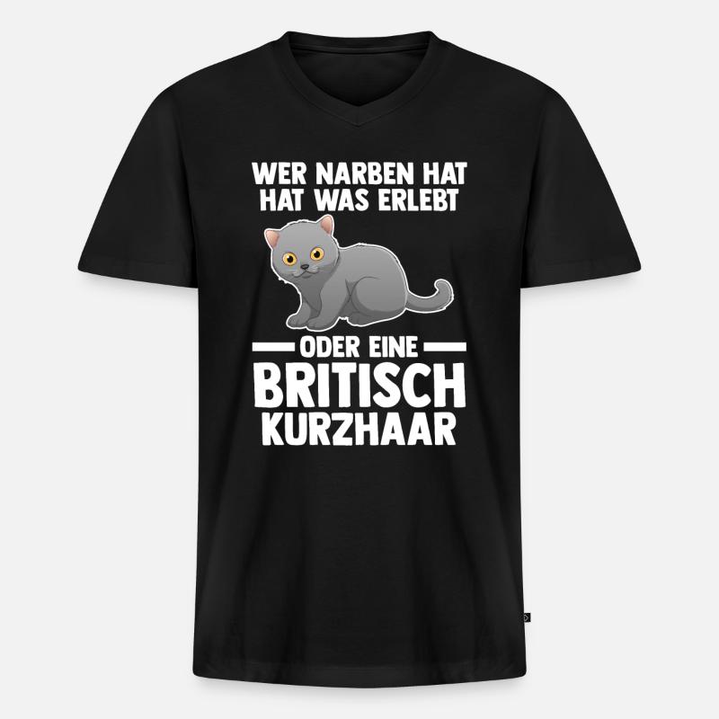 Britisch Kurzhaar Katze - Männer Premium Bio T-Shirt mit V-Ausschnitt - Schwarz