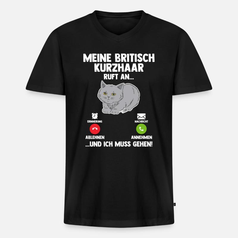 Britisch Kurzhaar Katze - Männer Premium Bio T-Shirt mit V-Ausschnitt - Schwarz