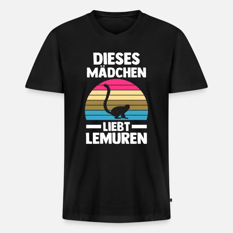 Lemur - Männer Premium Bio T-Shirt mit V-Ausschnitt - Schwarz