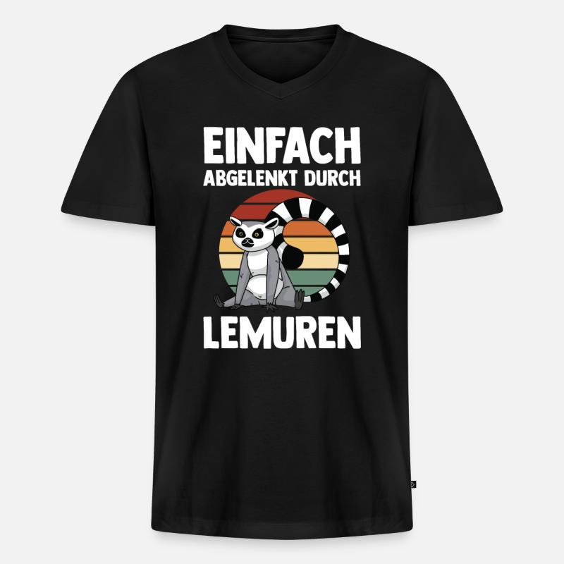 Lemur - Männer Premium Bio T-Shirt mit V-Ausschnitt - Schwarz