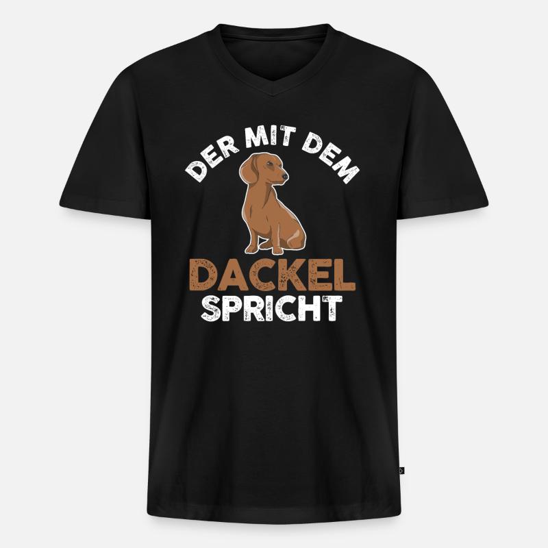 Hund Dackel - Männer Premium Bio T-Shirt mit V-Ausschnitt - Schwarz