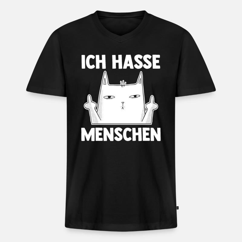 Katze Ich Hasse Menschen - Männer Premium Bio T-Shirt mit V-Ausschnitt - Schwarz