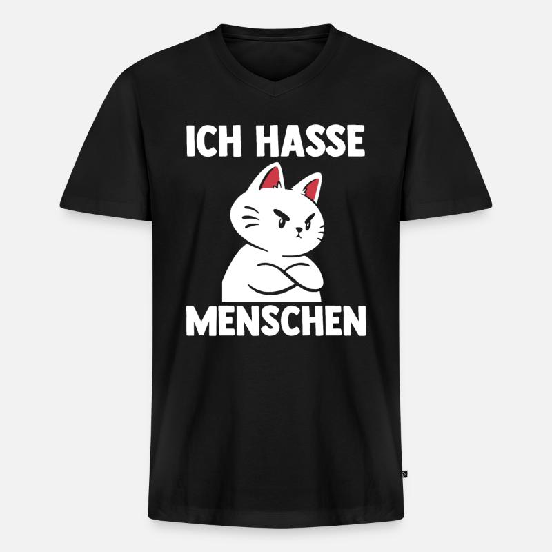 Katze Ich Hasse Menschen - Männer Premium Bio T-Shirt mit V-Ausschnitt - Schwarz