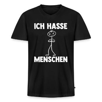 Ich Hasse Menschen - Männer Premium Bio T-Shirt mit V-Ausschnitt - Schwarz - Vorne - Nico (187cm)