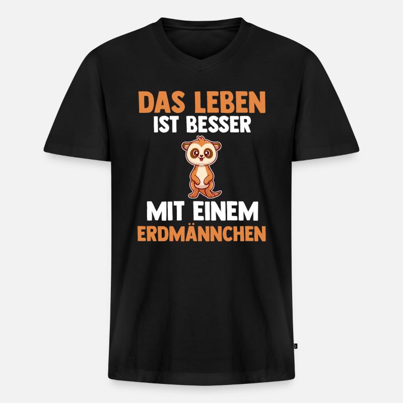 Erdmännchen - Männer Premium Bio T-Shirt mit V-Ausschnitt - Schwarz