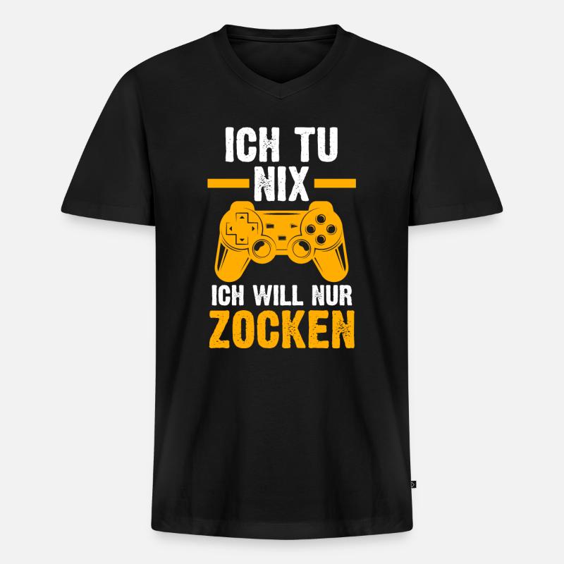 Zocker Zocken Gamer - Männer Premium Bio T-Shirt mit V-Ausschnitt - Schwarz