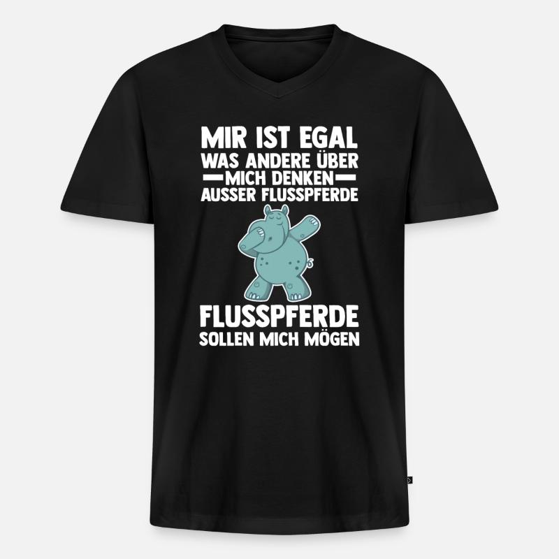 Nilpferd Flusspferd - Männer Premium Bio T-Shirt mit V-Ausschnitt - Schwarz