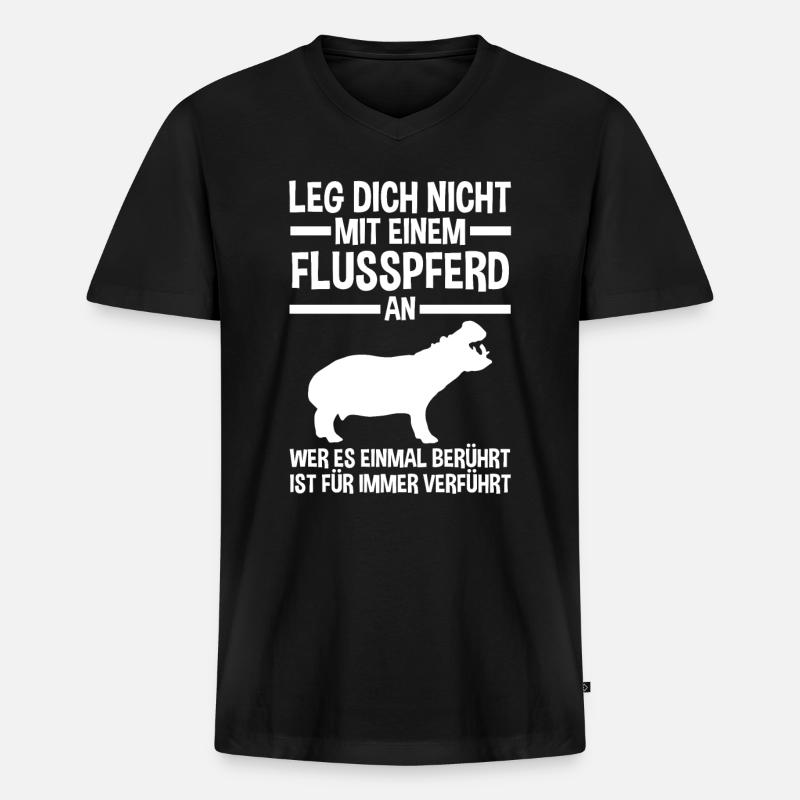 Nilpferd Flusspferd - Männer Premium Bio T-Shirt mit V-Ausschnitt - Schwarz