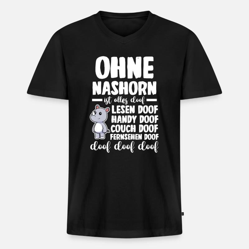 Nashorn - Männer Premium Bio T-Shirt mit V-Ausschnitt - Schwarz