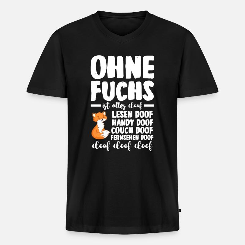 Fuchs - Männer Premium Bio T-Shirt mit V-Ausschnitt - Schwarz