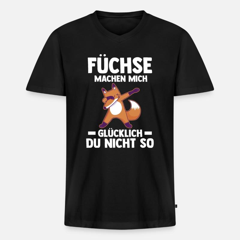 Fuchs - Männer Premium Bio T-Shirt mit V-Ausschnitt - Schwarz