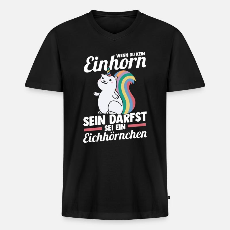 Einhorn Eichhörnchen - Männer Premium Bio T-Shirt mit V-Ausschnitt - Schwarz