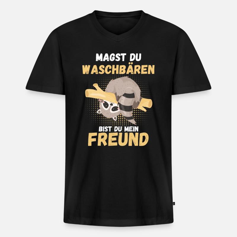 Waschbär - Männer Premium Bio T-Shirt mit V-Ausschnitt - Schwarz