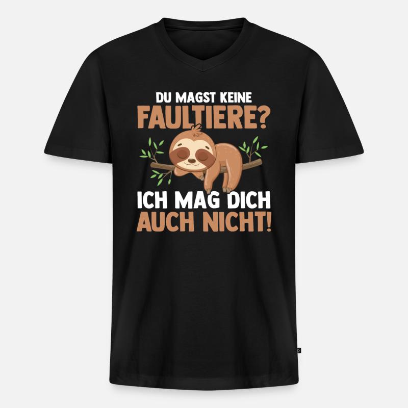 Faultier - Männer Premium Bio T-Shirt mit V-Ausschnitt - Schwarz