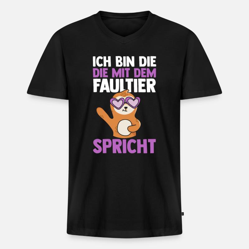 Faultier - Männer Premium Bio T-Shirt mit V-Ausschnitt - Schwarz