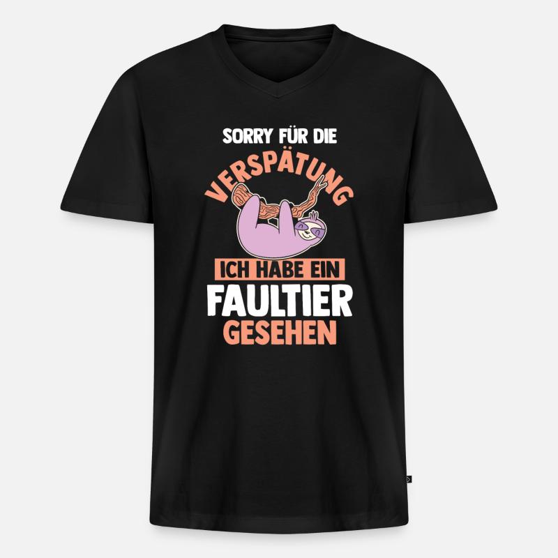 Faultier - Männer Premium Bio T-Shirt mit V-Ausschnitt - Schwarz