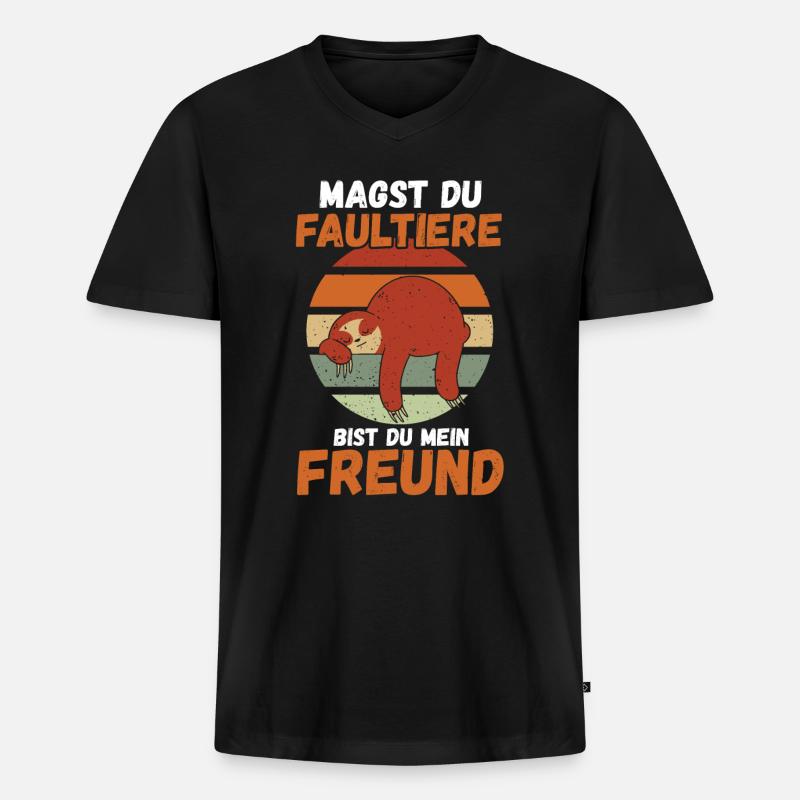 Faultier - Männer Premium Bio T-Shirt mit V-Ausschnitt - Schwarz