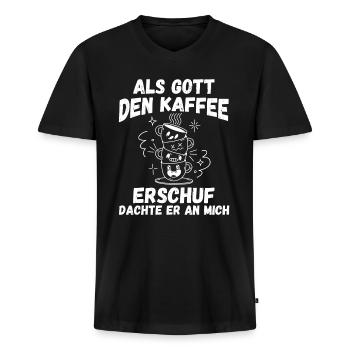 Als Gott Den Kaffee Erschuf Dachte Er An Mich - Männer Premium Bio T-Shirt mit V-Ausschnitt - Schwarz - Vorne - Nico (187cm)