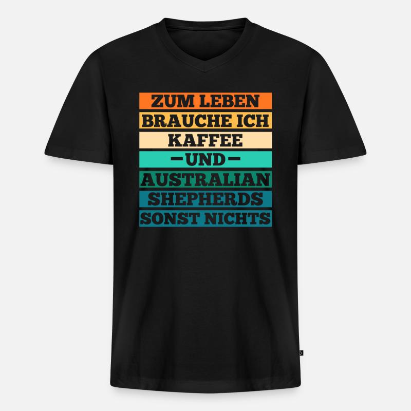 Kaffee Australian Shepherd Hund Aussie - Männer Premium Bio T-Shirt mit V-Ausschnitt - Schwarz