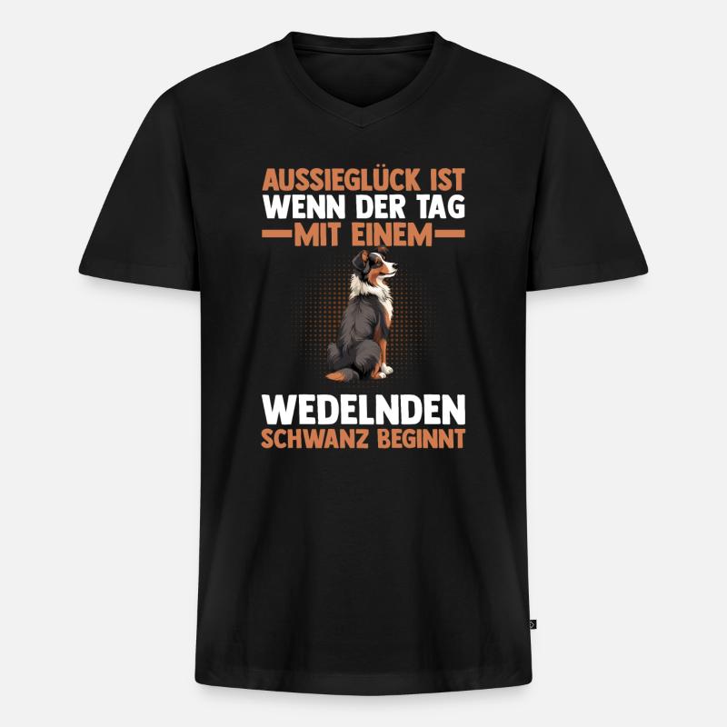 Australian Shepherd Hund Aussie - Männer Premium Bio T-Shirt mit V-Ausschnitt - Schwarz