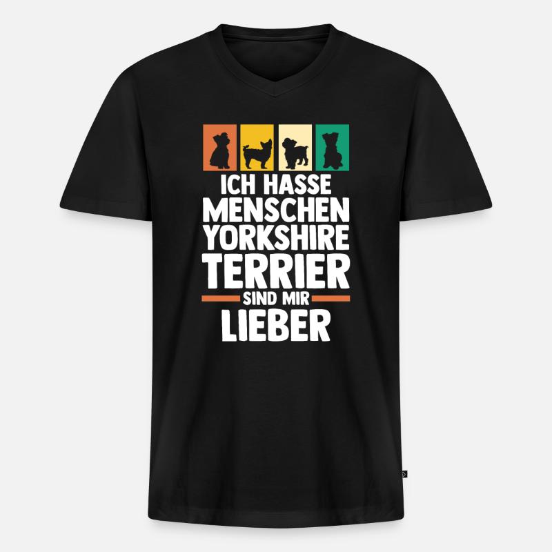 Hund Yorkshire Terrier - Männer Premium Bio T-Shirt mit V-Ausschnitt - Schwarz