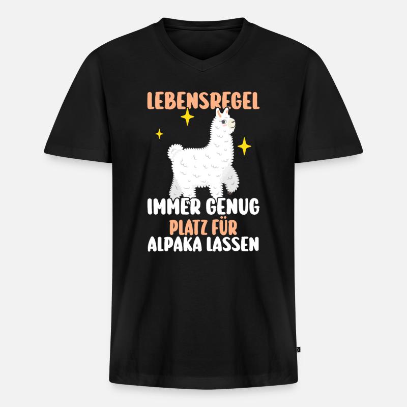 Alpaka - Männer Premium Bio T-Shirt mit V-Ausschnitt - Schwarz