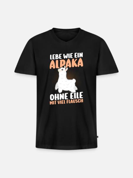Alpaca - Men's Premium Organic T-shirt with V-neck - black