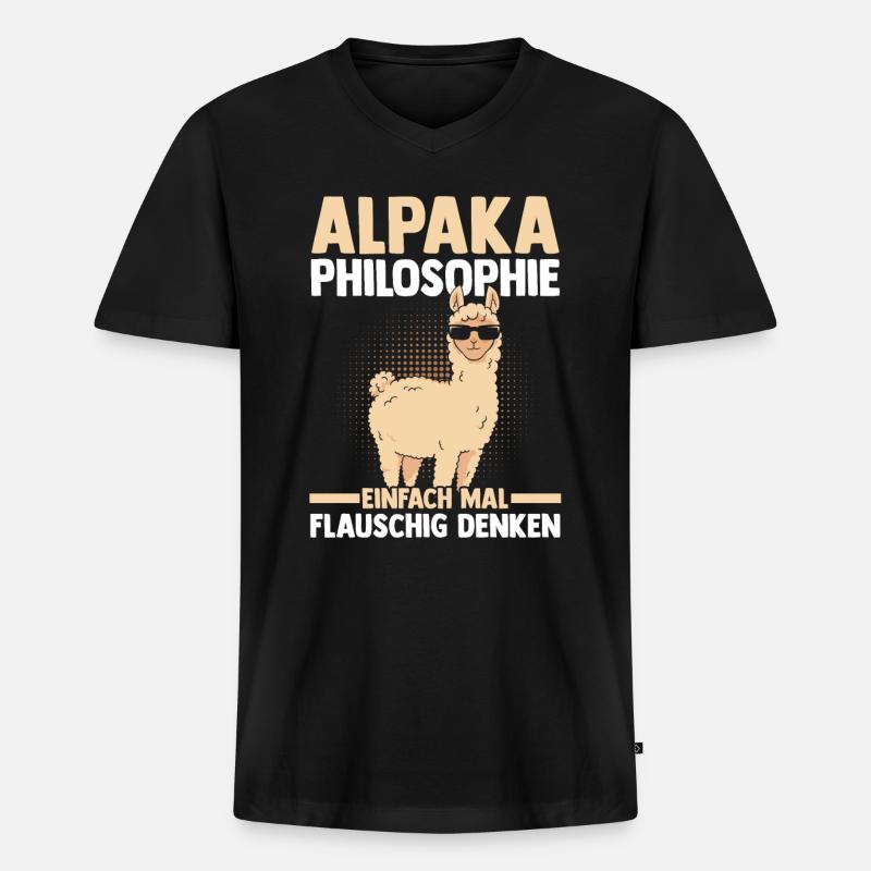Alpaka - Männer Premium Bio T-Shirt mit V-Ausschnitt - Schwarz