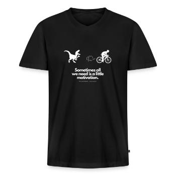 Extra Portion Motivation für Fahrradfahrer T-Rex - Männer Premium Bio T-Shirt mit V-Ausschnitt - Schwarz - Vorne - Nico (187cm)