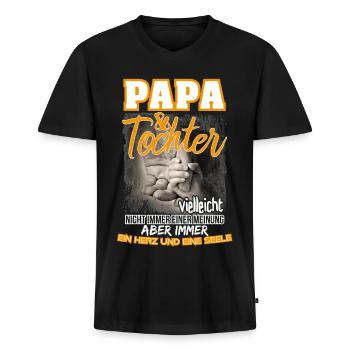 Papa & Tochter - Männer Premium Bio T-Shirt mit V-Ausschnitt - Schwarz - Vorne - Nico (187cm)