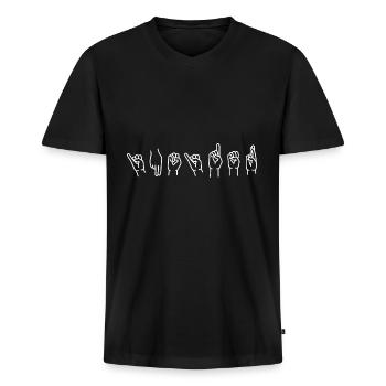 Gebärdensprache - Männer Premium Bio T-Shirt mit V-Ausschnitt - Schwarz - Vorne - Nico (187cm)