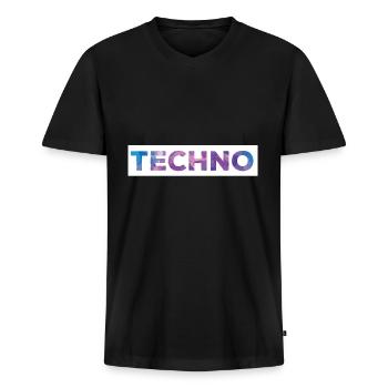 Techno - T-shirt encolure en V Premium bio Homme - noir - Devant - Nico (187cm)