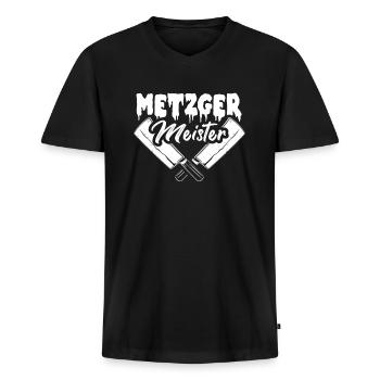 Metzger Fleischer Fleisch - Männer Premium Bio T-Shirt mit V-Ausschnitt - Schwarz - Vorne - Nico (187cm)