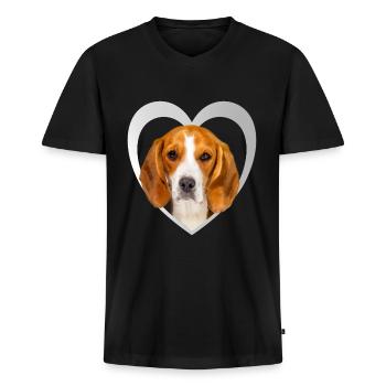 I Love My Beagle - HerzDesign - Beagle - T-shirt encolure en V Premium bio Homme - noir - Devant - Nico (187cm)