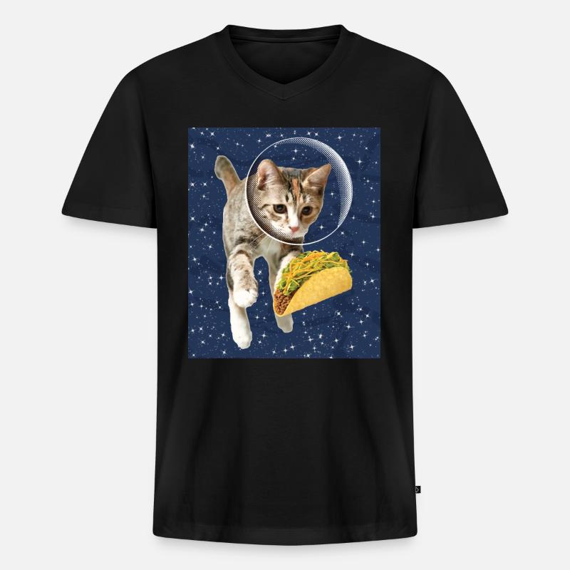 Katze und Taco - Männer Premium Bio T-Shirt mit V-Ausschnitt - Schwarz