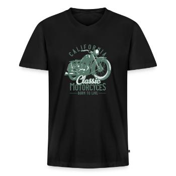 Motorrad Shirt - Männer Premium Bio T-Shirt mit V-Ausschnitt - Schwarz - Vorne - Nico (187cm)