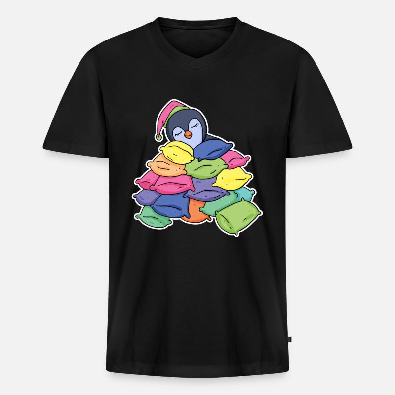 Schlafender Pinguin - Männer Premium Bio T-Shirt mit V-Ausschnitt - Schwarz