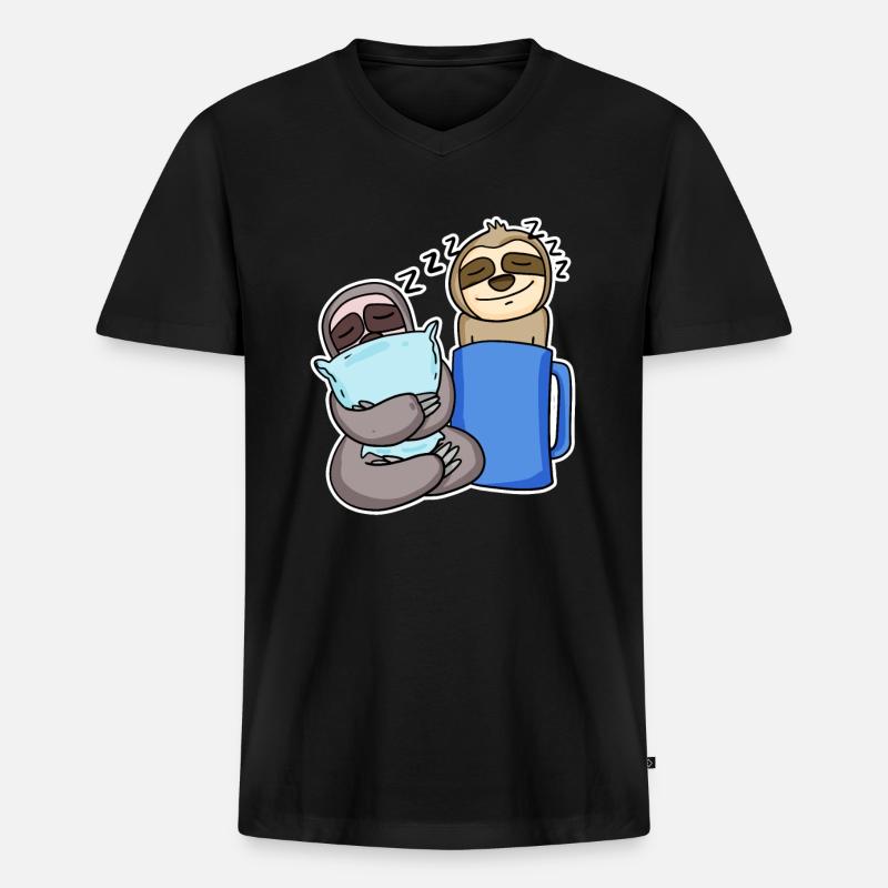 Faultiere - Männer Premium Bio T-Shirt mit V-Ausschnitt - Schwarz