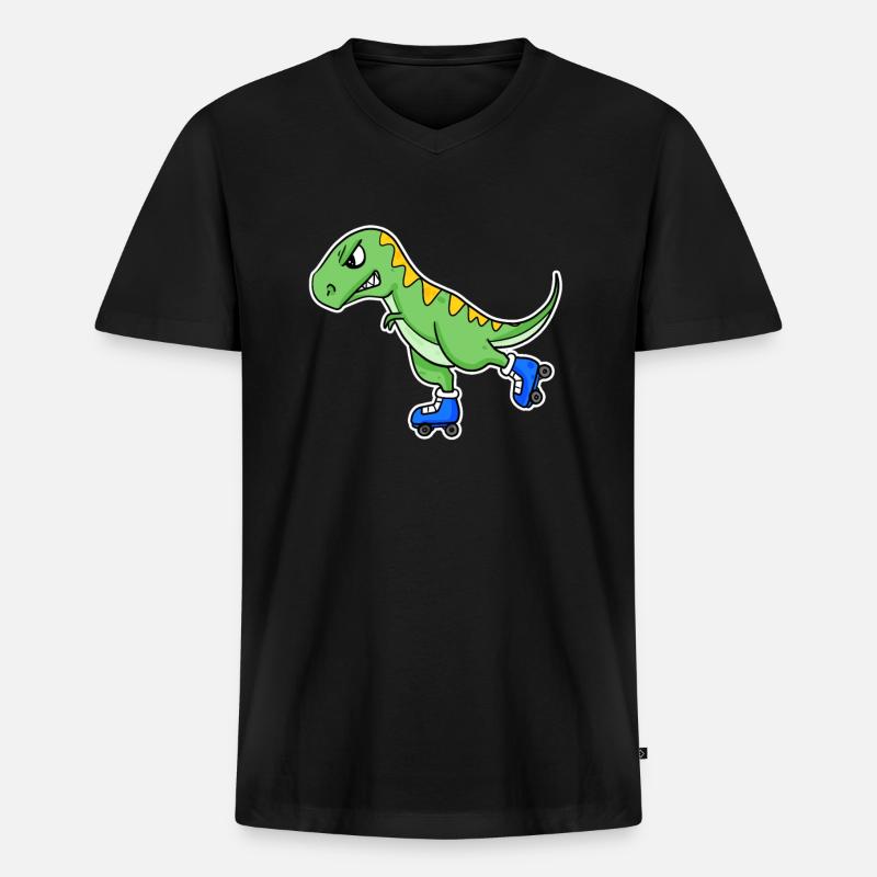 Inline Skating Dinosaurier - Männer Premium Bio T-Shirt mit V-Ausschnitt - Schwarz