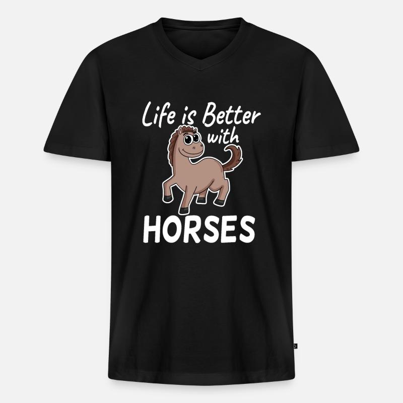 Pferd Spruch Pferde Mädchen - Männer Premium Bio T-Shirt mit V-Ausschnitt - Schwarz